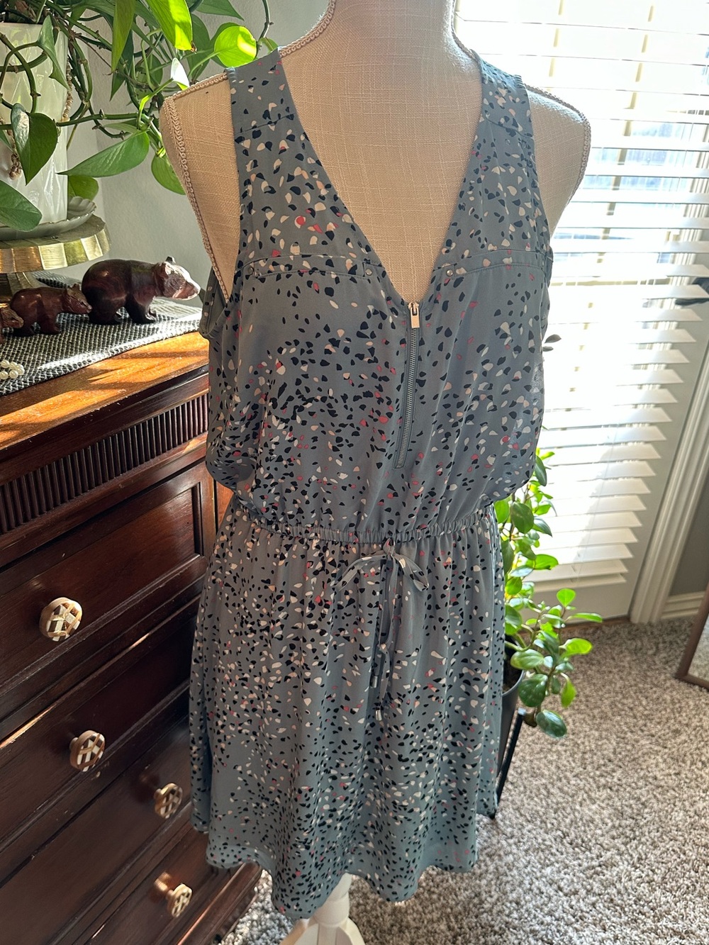 Maurices Slate Blue Sleeveless Printed Midi Dress